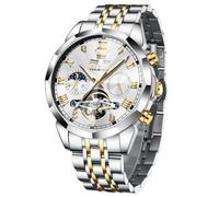 OLEVS Watch for Men Automatic Classic Mechanical Watch Diamond Mirror Stainless Steel Dress Casual Waterproof Day/Date Calendar, Luxury Watch:White