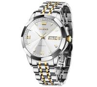 OLEVS Watch for Men Automatic Classic Mechanical Watch Diamond Mirror Stainless Steel Dress Casual Waterproof Day/Date Calendar, White, Classic