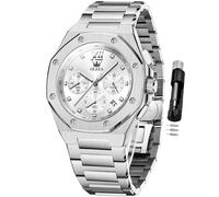 OLEVS Watch for Men Business Diamond Easy Read Men's Wrist Watches Analog Luxury Date Stainless Steel Waterproof Luminous Dress Mens Watches, 3626-silver, 3626-silver, men watch