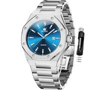 OLEVS Watch for Men Business Diamond Easy Read Men's Wrist Watches Analog Luxury Date Stainless Steel Waterproof Luminous Dress Mens Watches, 3613-silver blue, 3613-silver blue, men watch