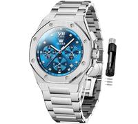 OLEVS Watch for Men Business Diamond Easy Read Men's Wrist Watches Analog Luxury Date Stainless Steel Waterproof Luminous Dress Mens Watches, 3626-silver blue, 3626-silver blue, men watch