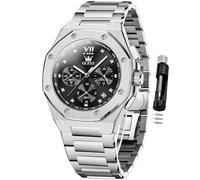 OLEVS Watch for Men Business Diamond Easy Read Men's Wristwatches Analog Luxury Date Stainless Steel Waterproof Luminous Dress Mens Watches, 3626 Silver Black, 3626-silver black, men watch