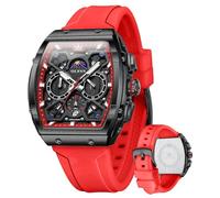 OLEVS Watch for Men Chronograph Brown Leather Gold Case Analog Quartz Fashion Business Dress Large Face Men Watch Day Date Luminous Waterproof Casual Male Wrist Watch Black/Blue/White Dial, 2942-red