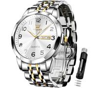OLEVS Watch for Men Simple Business Dress Analog Stainless Steel Waterproof Luminous Date Easy Read Men Wrsit Watch, silver watch for men 9970, The style of the watch can be inferred as 'Dress' due to