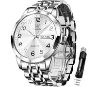 OLEVS Watch for Men Simple Business Dress Analog Stainless Steel Waterproof Luminous Date Easy Read Men Wrsit Watch, all silver watch 9970, The style of the watch can be inferred as 'dress' from