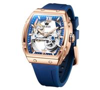 OLEVS Watch for Men Skeleton Automatic Tonneau Silicone Strap Business Luxury Waterproof Luminous Mechanical Men Wrist Watch, Skeleton Watch：Blue