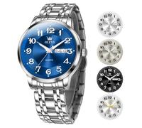 OLEVS Watch for Men with Arabic Numeral Easy to Read Day Date Dial Silver Stainless Steel Wrist Men's Watches Classic Water Resistant Quartz relojes para Hombres Silver/Gray/Blue/Black/Gold, Sliver