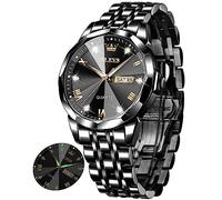OLEVS Watch for Men Women Large Face Unisex Diamond Luxury Dress Analog Quartz Stainless Steel Waterproof Luminous Date Business Casual Wrist Watch, 9931: Black band & Black dial, G