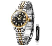 OLEVS Watch for Women Automatic Self Winding Mechanical Ladies Wrist Watch Big face Two Tone Stainless Steel Ceramic Bracelet Heart Diamond Fashion Luxury Ceramic Band Luminous Waterproof, Black-L8939