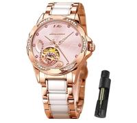 OLEVS Watch for Women Automatic Skeleton Diamond Fashion Watches Mechanical Self Winding Luxury Waterproof Gift Women Wrist Watch, Pink dial-A, Modern
