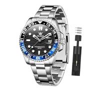 OLEVS Watch Men Luxury Easy Reader Big Face Analog Quartz Waterproof Stainless Steel Luminous Date Rotatable Bezel Dress Watches for Men Two Tone Casual Mens Wrist Watch, G3610-Silver-Black, ROUND