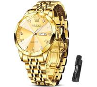 OLEVS Watch Men Luxury Watches for Men (Silver/Gold/Blue/Black)(Diamond/Roman Numeral/Arabic Numeral) Dial Watches Stainless Steel Watch Date Waterproof Dress Casual Reloj, Gold Band Gold Face-9931