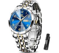 OLEVS Watch Men Luxury Watches for Men （Silver/Gold/Blue/Black）(Diamond/Roman Numeral/Arabic Numeral) Dial Watches Stainless Steel Watch Date Waterproof Dress Casual Reloj, Two Tone Band Blue Arabic