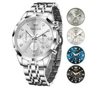 OLEVS Watch Men Stainless Steel Watches Luxury Diamond Chronograph Multifunction Men Wrist Watch with Date Business Classic Dress Watch for Men Gift for Men reloj de Hombre, Sliver Band White