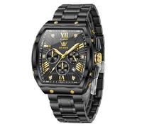 OLEVS Watches for Men Analog Quartz Luxury Diamond Waterproof Chronograph Stainless Steel Big Face Square Date Moon Phase Roman Numeral Dress Mens Watches, black and black, Square, Luxury Watch