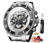 OLEVS Watches for Men Automatic Mechanical Luxury Dress Big Face Self Winding Tourbillon Skeleton Luminous Wrist Watches, G6715: Silver band & White dial, Luxury Business Casual Classic Party Present