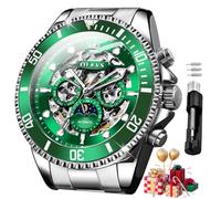 OLEVS Watches for Men Automatic Mechanical Luxury Dress Big Face Self Winding Tourbillon Skeleton Luminous Wrist Watches, G6715:Silver strap & green dial, Luxury Business Casual Classic Party Present