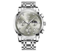 OLEVS Watches for Men Big Face Silver Stainless Steel Chronograph Watch Men Luxury Classic Grey Diamond Analog Quartz Men's Watch Roman Numerals Luminous Waterproof with Date Mens Watches