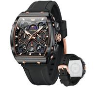 OLEVS Watches for Men Business Diamond Moon Phase Male Watch Chronograph Fashion Dress Waterproof Date Analog Quartz Waterproof SiliconeMen Wrist Watch
