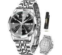 OLEVS Watches for Men Diamond Business Dress Analog Quartz Stainless Steel Waterproof Luminous Date Perfume Watch Luxury Fashion Wristwatch, 9931X-silver black, 9931X-silver black, men watch