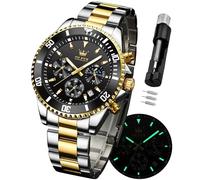 OLEVS Watches for Men Diamond Dress Analog Quartz Stainless Steel Waterproof Luminous Calendar Two Tone Luxury Business Wrist Watch, Gold Back, Classic Fashion