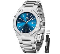 OLEVS Watches for Men Dress Stainless Steel Big face Waterproof Luxury Men’s Wrist Watch with Date Casual Blue/Black/Gold/Silver Reloj para Hombre, Silver Band Blue Face, ROUND, Casual Business Men