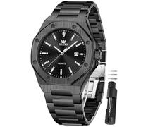 OLEVS Watches for Men Dress Stainless Steel Big face Waterproof Luxury Men’s Wrist Watch with Date Casual Blue/Black/Gold/Silver Reloj para Hombre, All Black, ROUND, Casual Business Men Watch