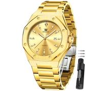 OLEVS Watches for Men Dress Stainless Steel Big face Waterproof Luxury Men’s Wrist Watch with Date Casual Blue/Black/Gold/Silver Reloj para Hombre, All Gold, ROUND, Casual Business Men Watch