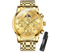 OLEVS Watches for Men Dress Watch Chronograph Luxury Stainless Steel Big Face Men Watches Multi-Function Easy to Read Diamond Roman Numerals Business Wristwatch Reloj para Hombre, Gold, ROUND, Casual