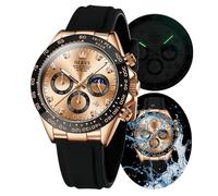 OLEVS Watches for Men Quartz Waterproof Chronograph Analog Multifunction Moon Phase Silicone Diamond Luminous Wrist Watches, Silver Black, Chronograph,Digital (Rose Gold)