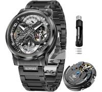 OLEVS Watches for Men Skeleton Automatic Mechanical Self Winding Luxury Dress Mens Watch Stainless Steel Waterproof Luminous Wirstwatch Gift for Male, 3278-black, 3278-black, men watch