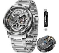 OLEVS Watches for Men Skeleton Automatic Mechanical Self Winding Luxury Dress Mens Watch Stainless Steel Waterproof Luminous Wirstwatch Gift for Male, 3278-silver black, 3278-silver black, men watch