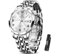 OLEVS Watches for Men Stainless Steel Band Waterproof Dress Mens Watches Analog Quartz Casual Big Face Luxury Men Watch with Day Date Wrist Watches for Men (Black/Gold/Silver/Blue Dial)