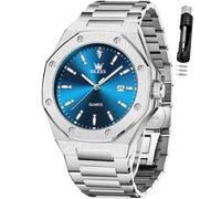 OLEVS Watches for Men Stainless Steel Business Dress Large Easy to Read Analog Watch Waterproof Luminous Casual Luxury Men Watch, silver blue Wrist Watches, men watch