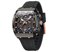 OLEVS Watches for Men, Tonneau Square Water Resistant Mens Fashion Watch, Large Face Multifunctional Moon Phase Three Hands Mens Watch, Black Dial/Black Band, men-standard, Casual Watch