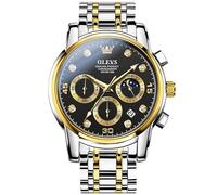 OLEVS Watches for Men Two Tone Stainless Steel Analog Quartz Men's Watch Classic Black Arabic Numerals Chronograph Dial Man Watch Luxury Diamond Waterproof Luminous with Date Mens Watches