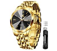 OLEVS Watches for Men Waterproof Diamond Business Luxury Dress Analog Quartz Stainless Steel Luminous Day Date Two Tone Casual Men's Wrist Watches Gift, 3615：Gold-Black