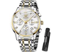 OLEVS Watches for Men with Date Luxury Big Face Waterproof Mens Wristwatch Analog Dress Two Tone Stainless Steel Man Watch Luminous Relojes De Hombre Calendar(GreenBlueBlack Dial）, Twotone White,