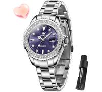 OLEVS Watches for Women Diamond with Date Luxury Leather Female Waterproof Women Wrist Watch Analog Dress Stainless Steel Ladies Watch Luminous Calendar Women Watch Green/Silver/Red Dial, Purple watch