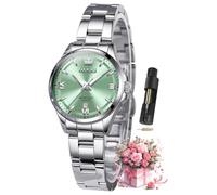 OLEVS Watches for Women Luxury Elegant Stainless Steel Waterproof Luminous Diamond Women's Fashion Watch Ladies Watches for Small Wrists, silver green women watch, women watch