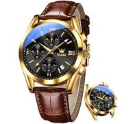 OLEVS Watches Men's Business Dress Analogue Digital Quartz Stainless Steel Waterproof Luminous Date Luxury Watch Men's Gift, Brown/Black Watch for Men, Chronograph