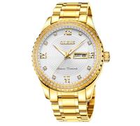OLEVS White Watches for Men,Business Dress Diamond Men Watch Waterproof Luminous,Male Golden Big Face Luxury Casual Quartz relojes para Hombres Analog Wrist Watche with Calendar Stainless Steel Band