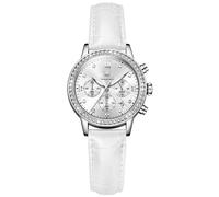 OLEVS Women Watch -Multifunctional Chronograph with 4 Subdials, Leather Strap, Diamond Roman Numerals,Date,Luminous,Waterproof - Elegant Dress Watch (H9933- White Leather Strap with All White dial)