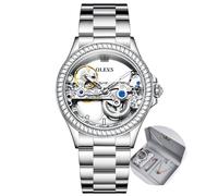 OLEVS Women Watch Skeleton Set Automatic Mechanical Silver Luxury Dress Waterproof Luminous Lady Watch Valentine's Day Gift