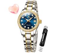OLEVS Womens Automatic Watch Diamond Fashion Luxury Dress Mechanical Self Winding Stainless Steel Ladies Wrist Watches for Women Luminous Waterproof, 7003-Blue, watches for women