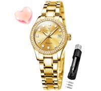 OLEVS Womens Automatic Watch Diamond Fashion Luxury Dress Mechanical Self Winding Stainless Steel Ladies Wrist Watch for Women Luminous Waterproof, 7003-Gold