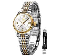 OLEVS Women's Automatic Watch Luxury Diamond Self Winding Dress Wrist Watch Moon Phase Stainless Steel Waterproof Luminous Blue dial …, White-L8939, womens dress watch