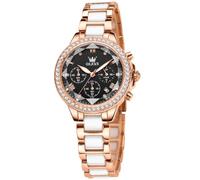 OLEVS Women's Rose Gold Automatic Watches Skeleton Mechanical Ladies Elegant Luxury Wristwatch Diamond Ceramic Band Butterfly Self Winding Dress Watch, Black/Rose Gold