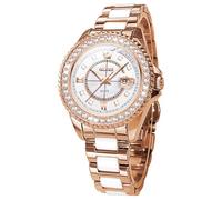 OLEVS Women's Rose Gold Automatic Watches Skeleton Mechanical Self Winding Ladies Elegant Luxury Dress Butterfly Diamond White Ceramic Band Watch Gift, 3685: White&Rose Gold