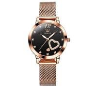OLEVS Womens Watch Big Face Classic Black Arabic Numerals Dial Ladies Watches Rose Gold Mesh Belt Analog Quartz Women's Wrist Watch Luxury Diamond Heart Luminous Waterproof Watches for Women